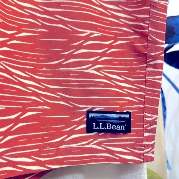 NWOT Men’s L.L. Bean 100% Polyester Burnt Orange and White Swim Trunks Size XXL - Picture 3 of 7